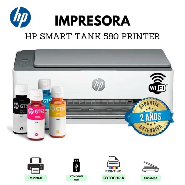 IMPRESORA MULTIFUNCIONAL HP SMART TANK 580 PRINTER/ WIFI/SCAN