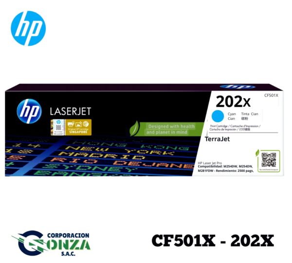 TONER 202X HP - CYAN TONER HP CF501X (202X) CYAN- LJ PRO M254,M281fdn - 2,500 KPGS