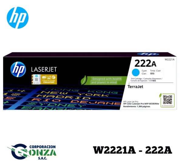 TONER HP W2221A (222A)CYAN -1,200 PGS L.J.Pro 3201, 3204, 3303, MFP 3288, 3388 series.
