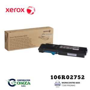 Tóner Xerox 106R02752 Cian de Alta Capacidad (7.5K) para WorkCentre 6655