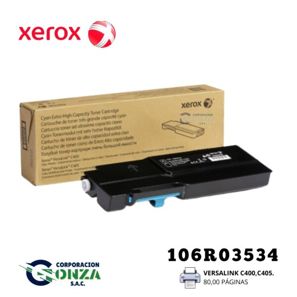 Tóner Xerox 106R03534 Cian Extra Alta Capacidad (8K) para VersaLink C400 C405